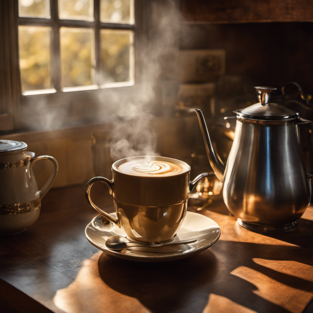 An image depicting a steaming cup of Postum, the beloved coffee substitute from the past, nestled on a vintage kitchen counter