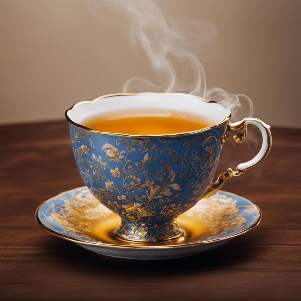 An image showcasing a steaming teacup, filled with a rich amber-colored Oolong tea