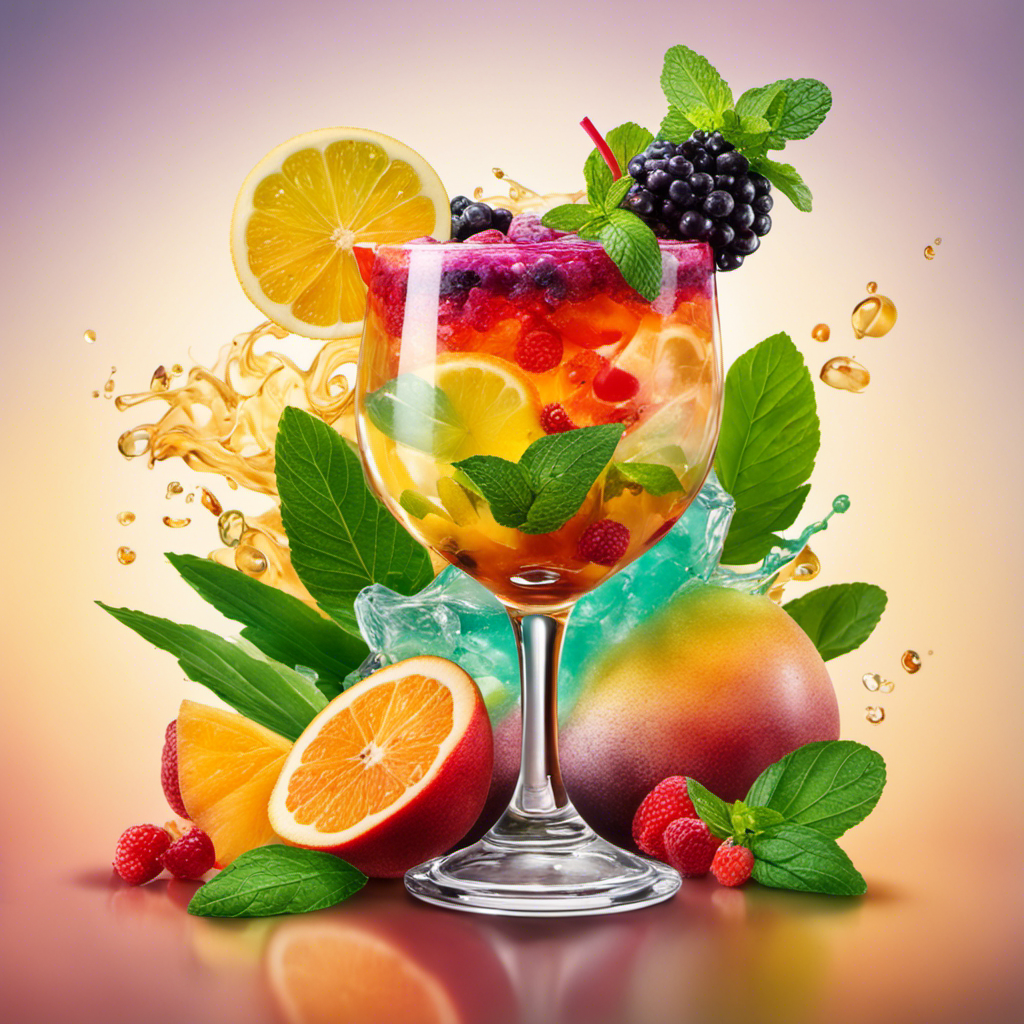 An image bursting with vibrant colors, showing a cocktail glass filled with a refreshing blend of yerba mate and alcohol