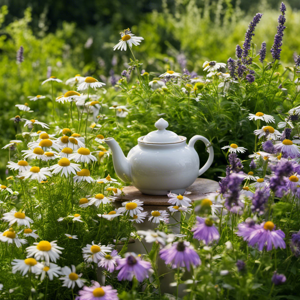 An image of a serene herbal garden, bathed in soft morning light, with vibrant chamomile, lavender, and passionflower plants gently swaying in the breeze, inviting readers to explore the calming benefits of herbal tea for seizures