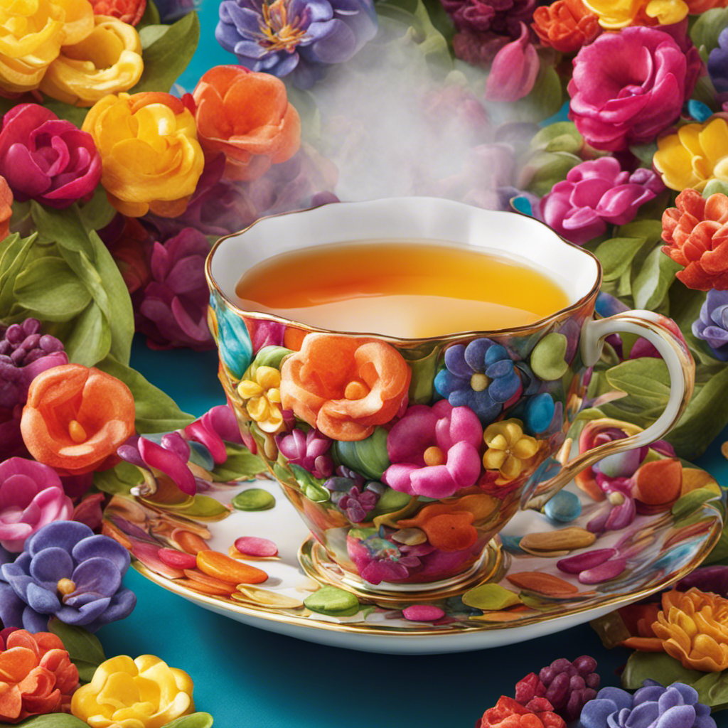 An image featuring a vibrant teacup filled with a steaming, fragrant herbal tea