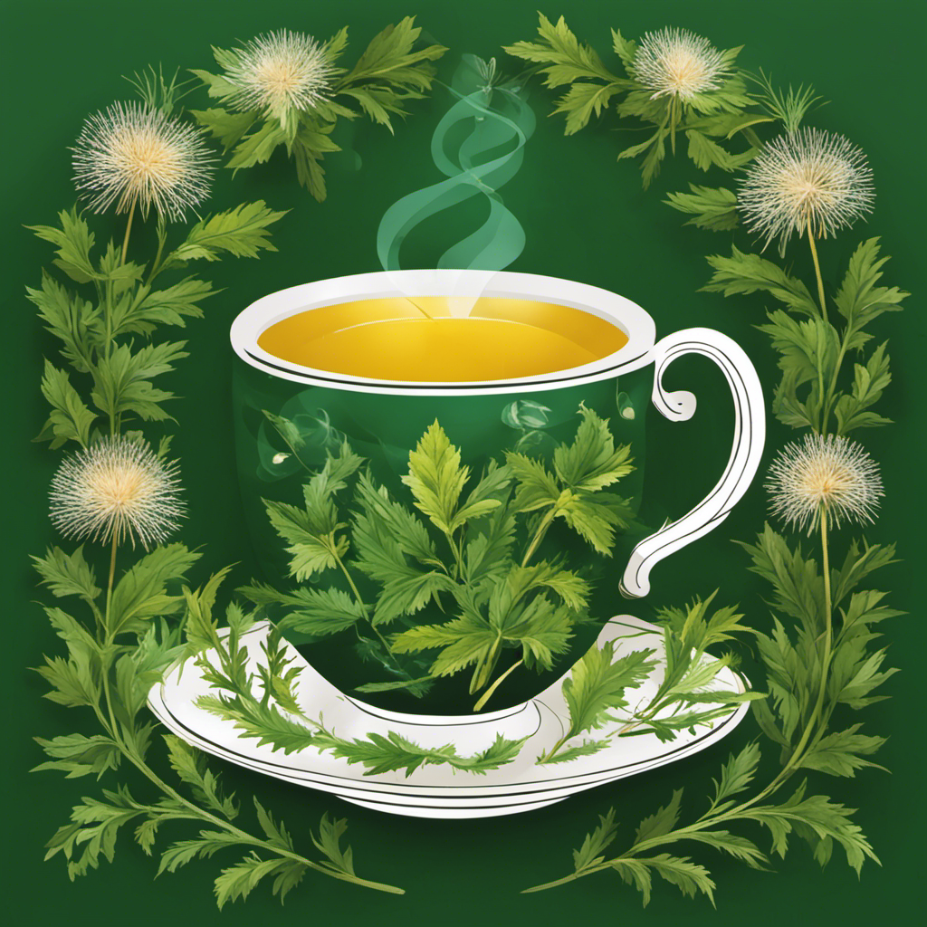 An image showcasing a steaming cup of nettle tea, rich in vibrant green color, topped with fresh dandelion leaves and a sprig of rosemary, symbolizing the herbal blend that tonifies and nourishes the kidneys