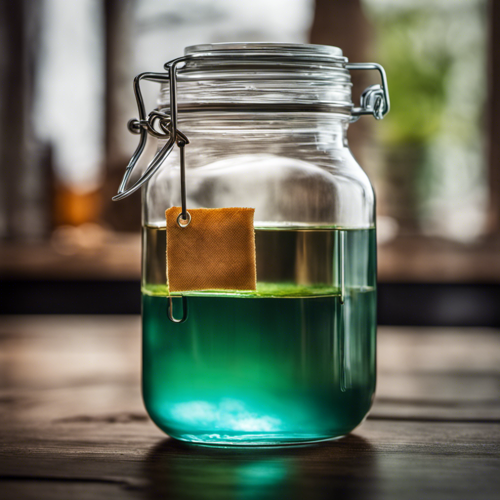 -up shot of a clean glass jar with a vibrant, translucent liquid slightly covering the bottom