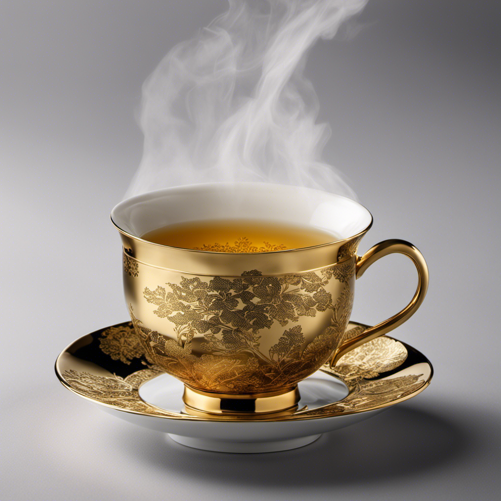 An image that showcases a small teacup filled with 600 milligrams of fragrant Oolong tea, exuding a golden hue
