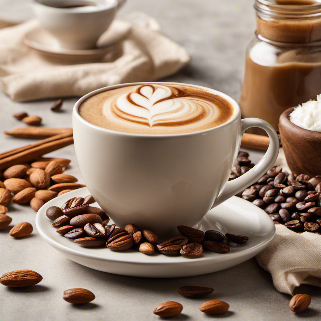 An image featuring a steaming cup of coffee with a rich, creamy swirl of pale beige creamer