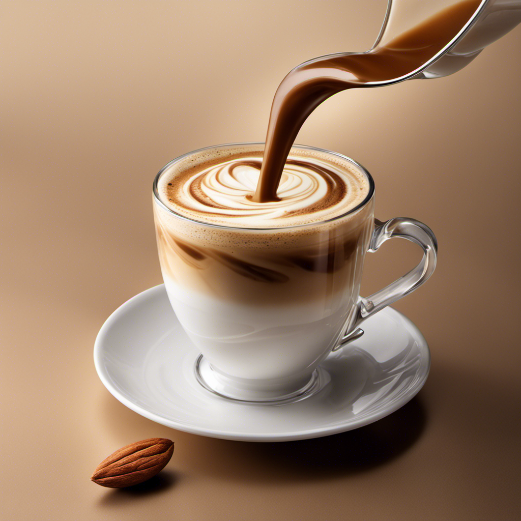 An image featuring a beautifully brewed cup of coffee with a creamy swirl of almond milk, showcasing its smooth texture and hinting at a perfect substitute for milk