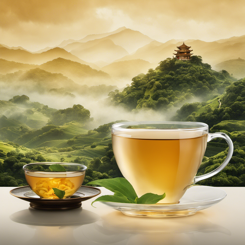 An image showcasing a warm, golden-hued cup of Li Son Oolong tea, gently swirling with notes of floral fragrance