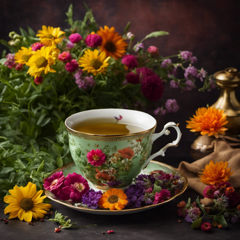 An image that showcases a steaming cup of aromatic herbal tea, infused with rich hues of earthy green and vibrant flowers, offering a serene alternative to coffee