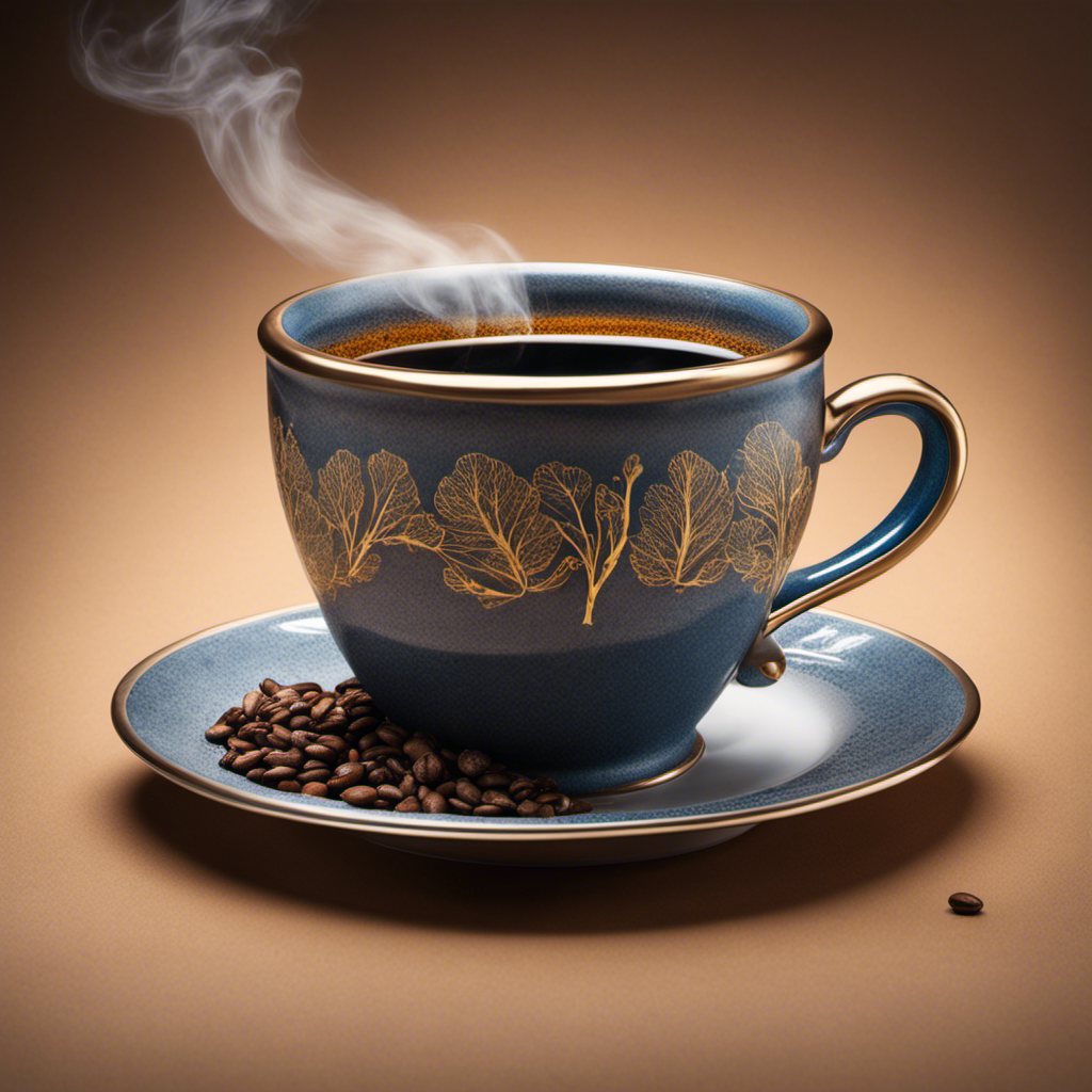 Create an image showcasing a steaming cup filled with a rich, aromatic beverage made from roasted dandelion roots, chicory, and cascara, as a perfect substitute for coffee beans