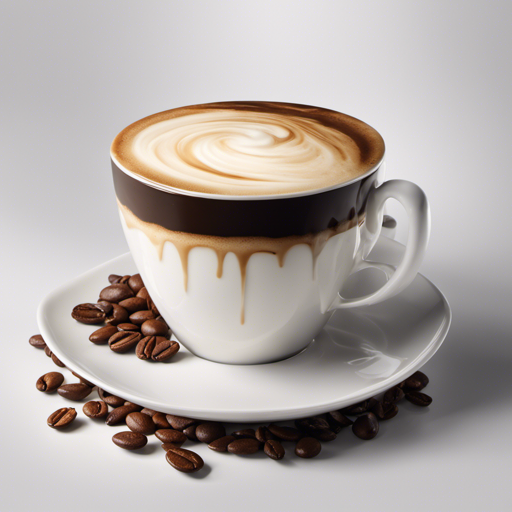 An image showcasing a steaming cup of coffee with a splash of almond milk swirling into it