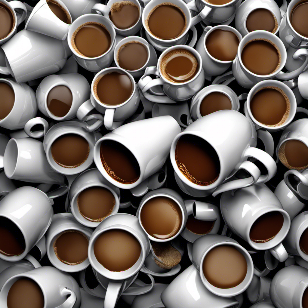 An image showcasing a person surrounded by towering coffee cups, each pouring streams of caffeine into a giant mug