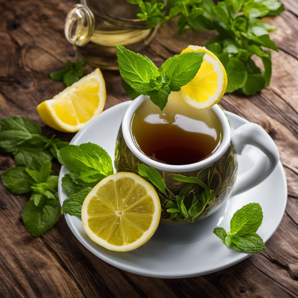 An image showcasing a steaming cup of Energence Yerba Mate Tea, with vibrant green leaves swirling inside