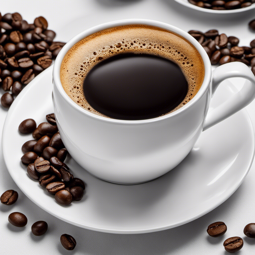 An image showcasing a steaming mug of European roast coffee, with dark, rich, and velvety espresso pouring into it