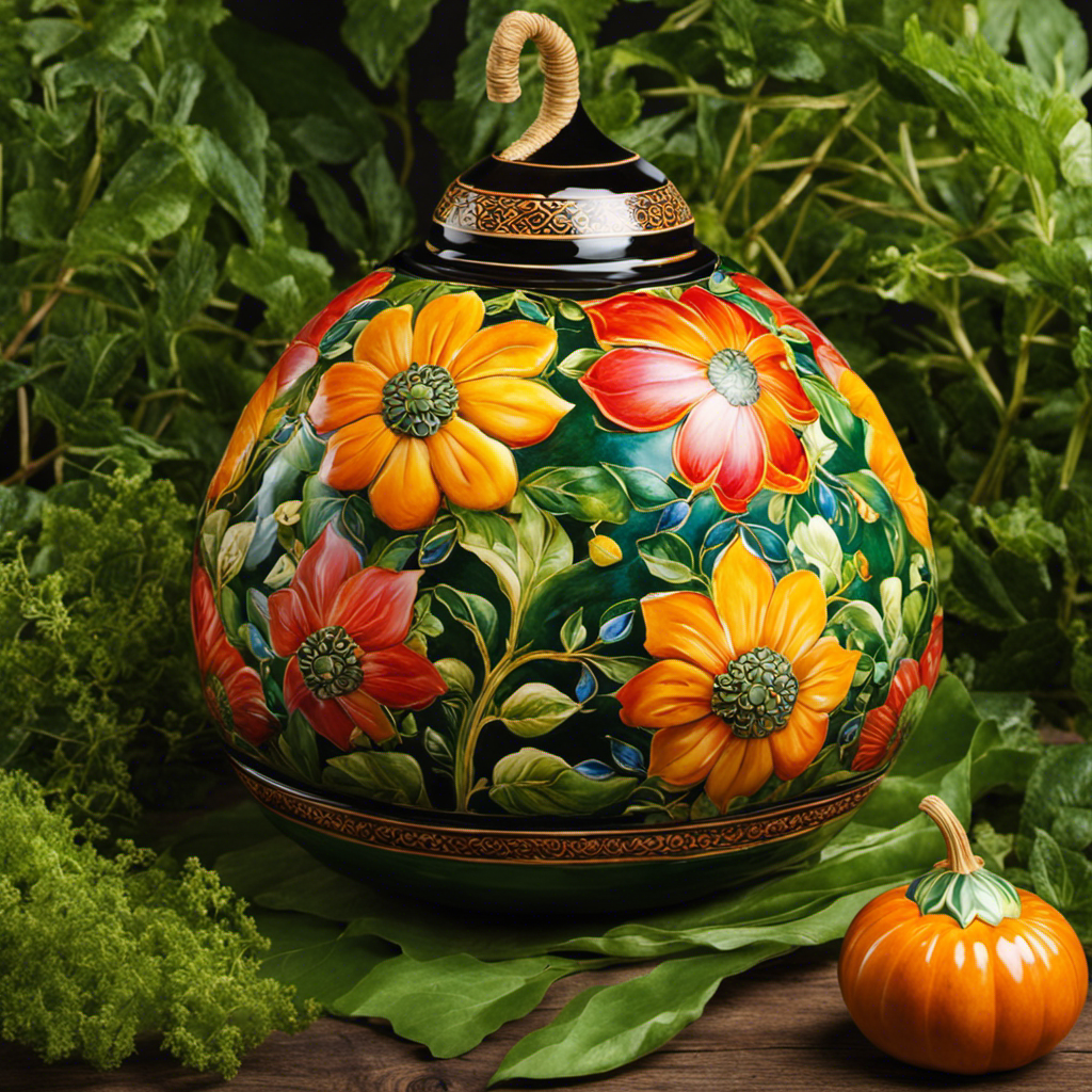 An image featuring a vibrant, hand-painted ceramic gourd adorned with intricate floral motifs