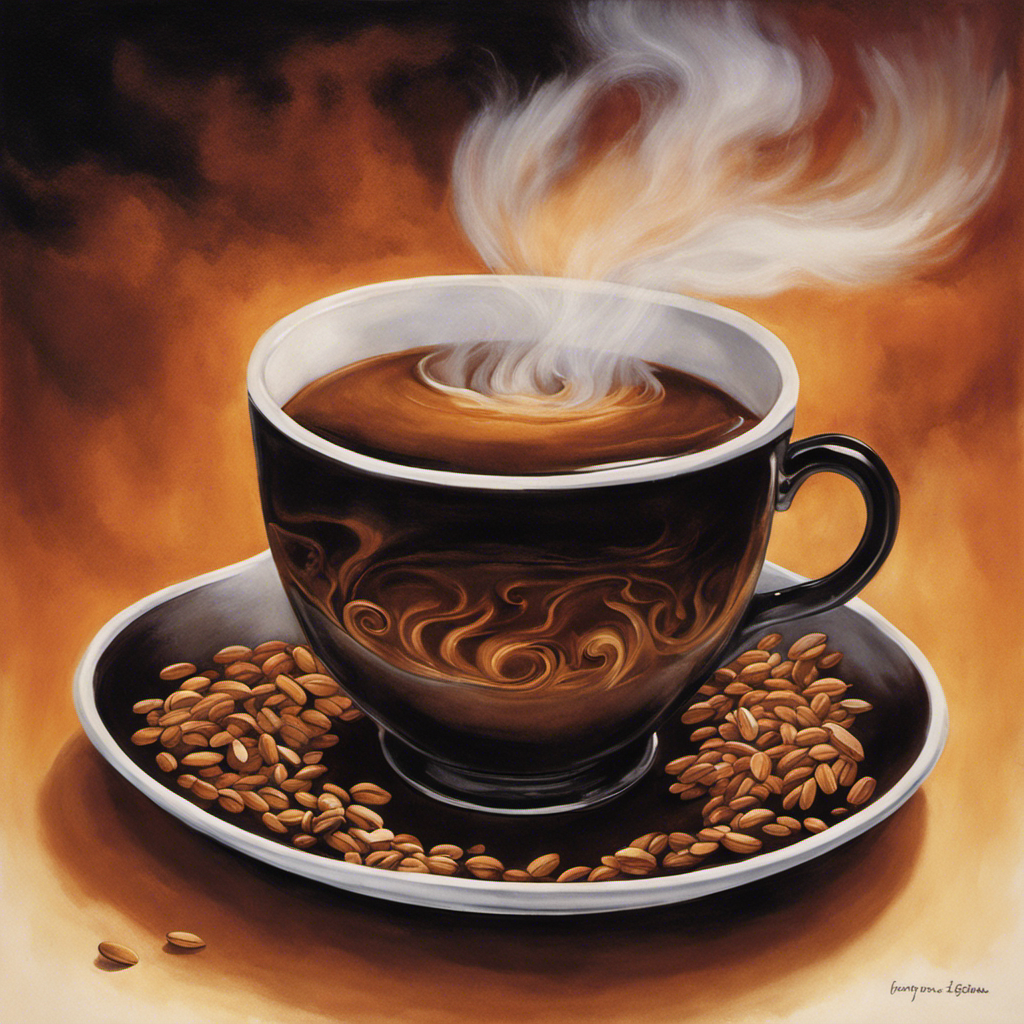 An image showcasing a steaming cup of Postum, a rich, dark beverage made from roasted wheat, bran, and molasses