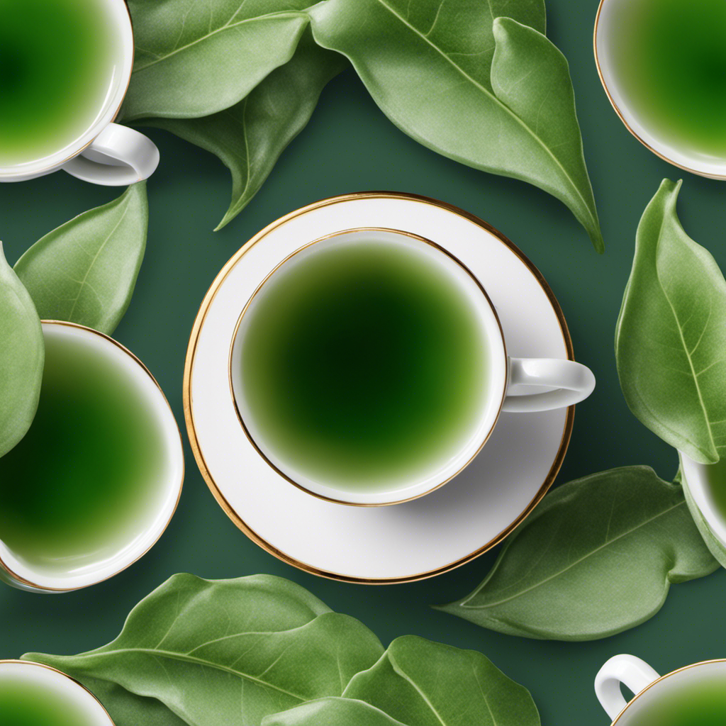An image showcasing a delicate jade-green tea leaf unfurling in hot water, releasing a mesmerizing aroma