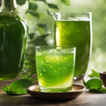 An image capturing the vibrant essence of Kombucha Green Tea: a glass filled with effervescent, emerald elixir