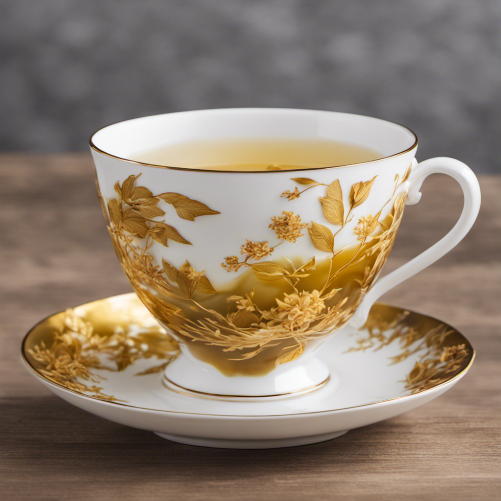 An image showcasing a delicate porcelain teacup filled with Milk Oolong Tea