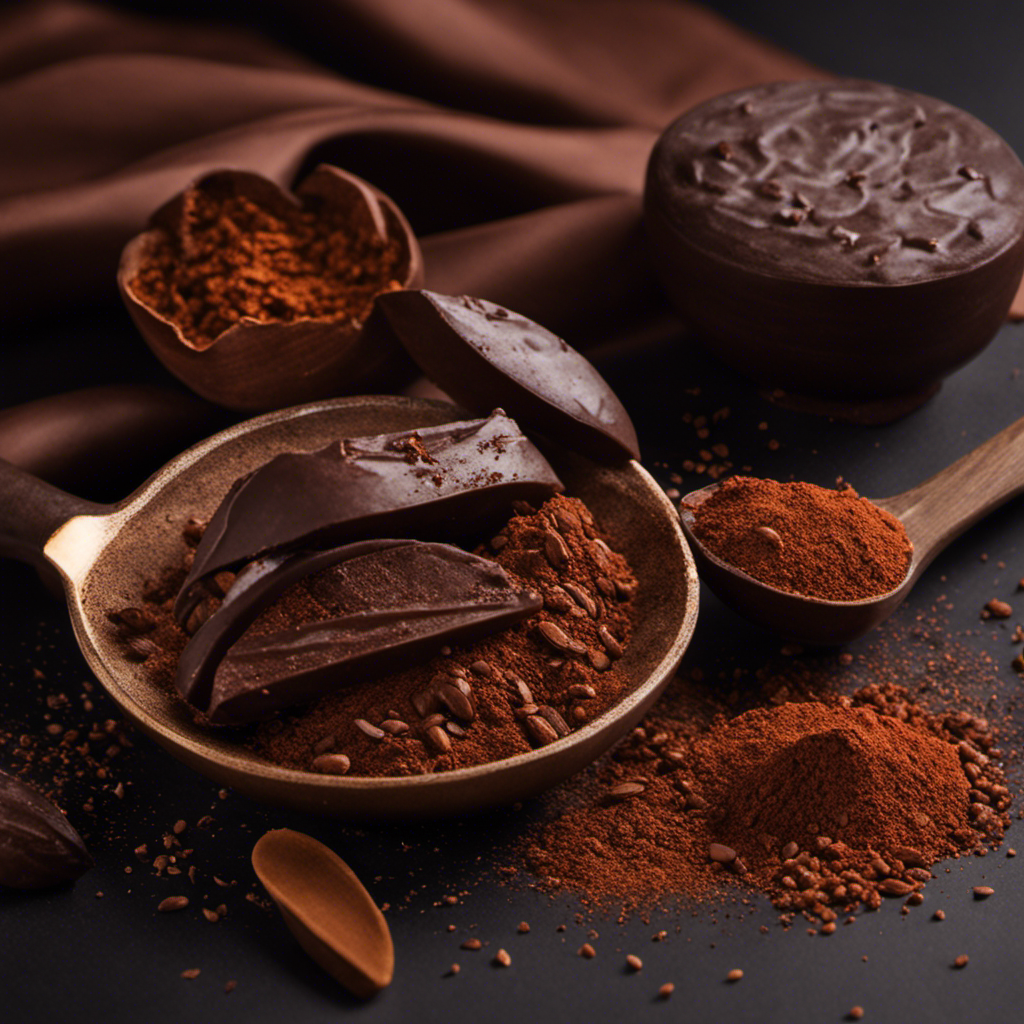 An image showcasing a dark, velvety raw cacao bean split open, revealing its rich, aromatic interior