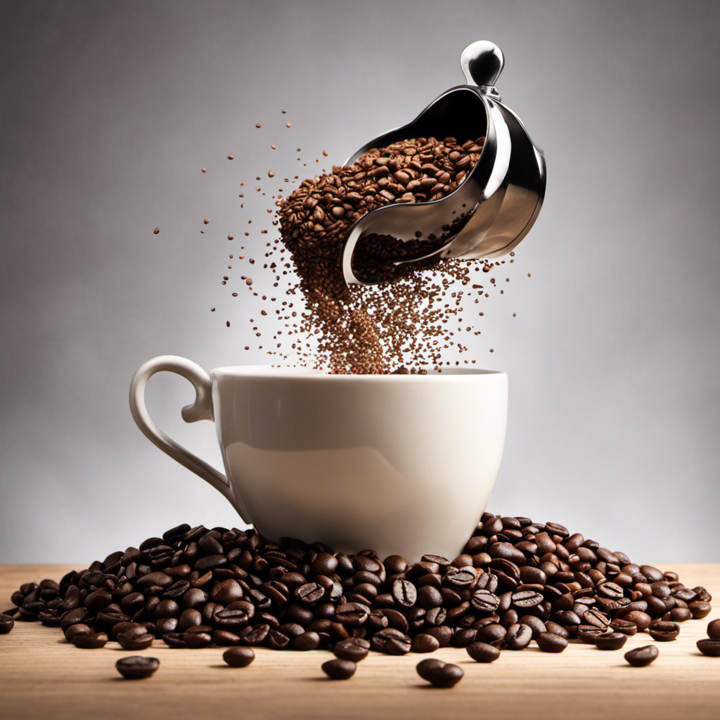 An image of a coffee cup filled to 80% capacity, with the remaining 20% represented by a variety of coffee beans spilling out