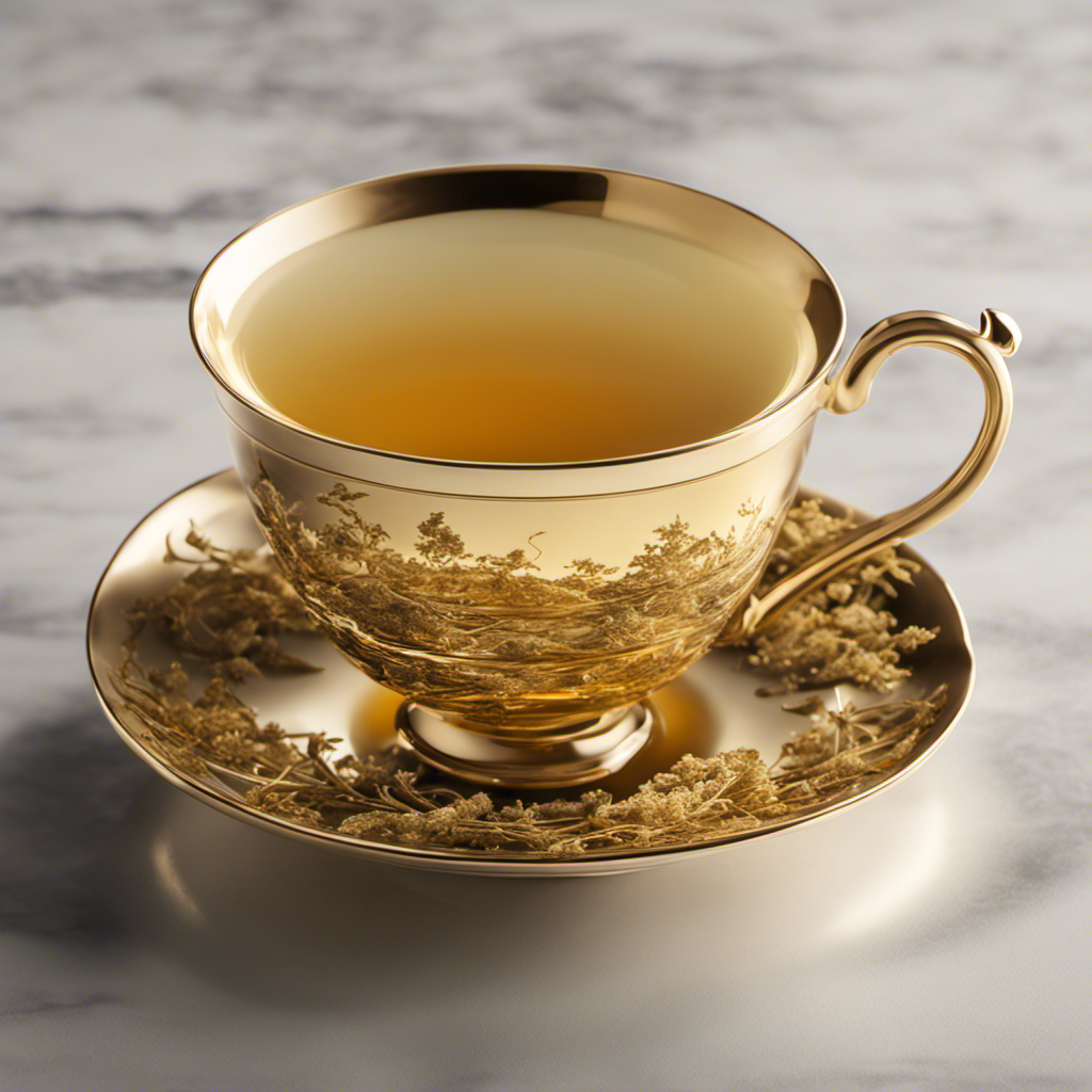 An image showcasing a pristine teacup filled with a rich, golden-hued Oolong tea