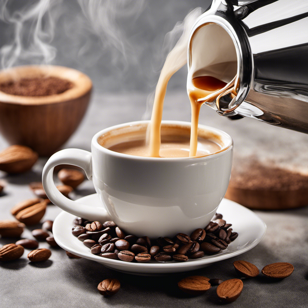 An image showcasing a steaming cup of coffee, swirling with creamy, rich substitute options