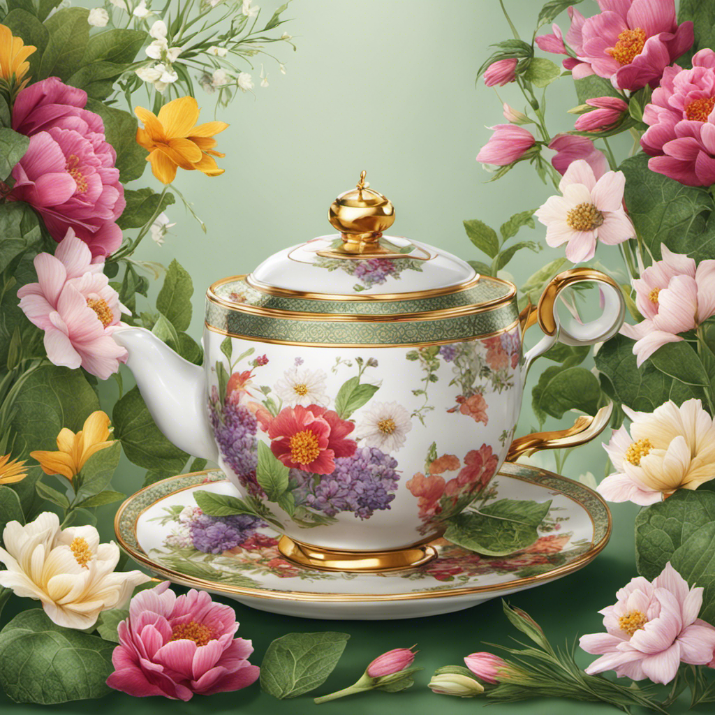 An image that showcases a steaming cup of aromatic herbal tea, perfectly brewed and adorned with delicate herbs and flowers, offering a visually enticing and refreshing substitute for coffee