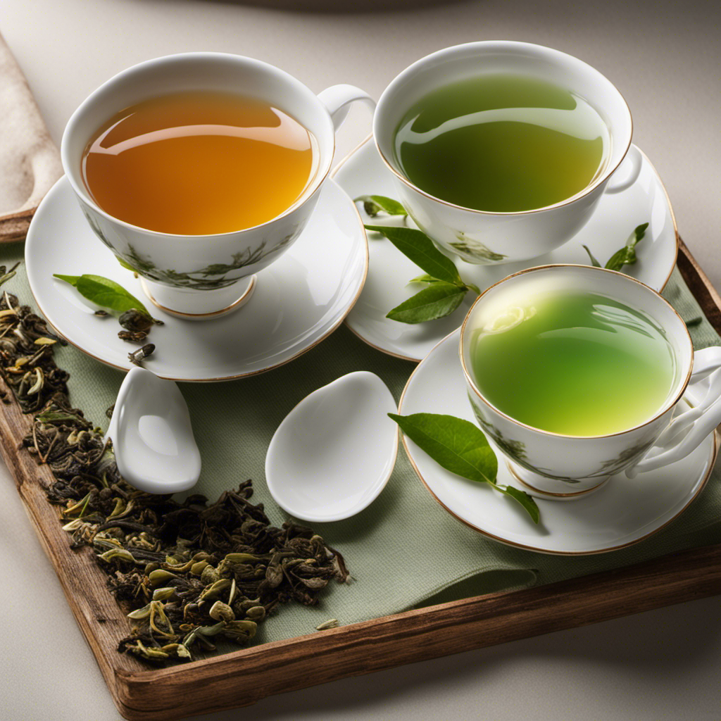 An image depicting three teacups filled with white, green, and oolong tea respectively, each emitting a distinct temperature-related aura