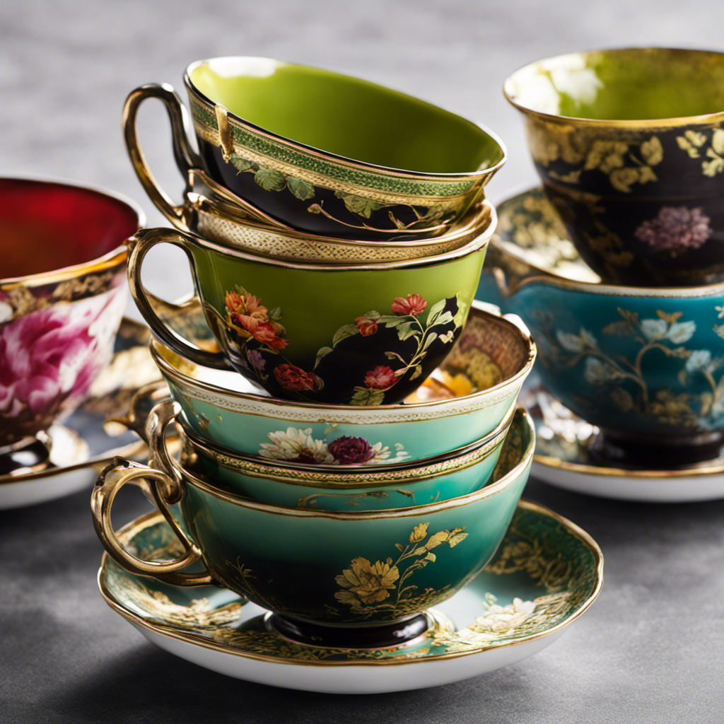 An image showcasing three distinct teacups, each filled with a different tea: black, green, and oolong