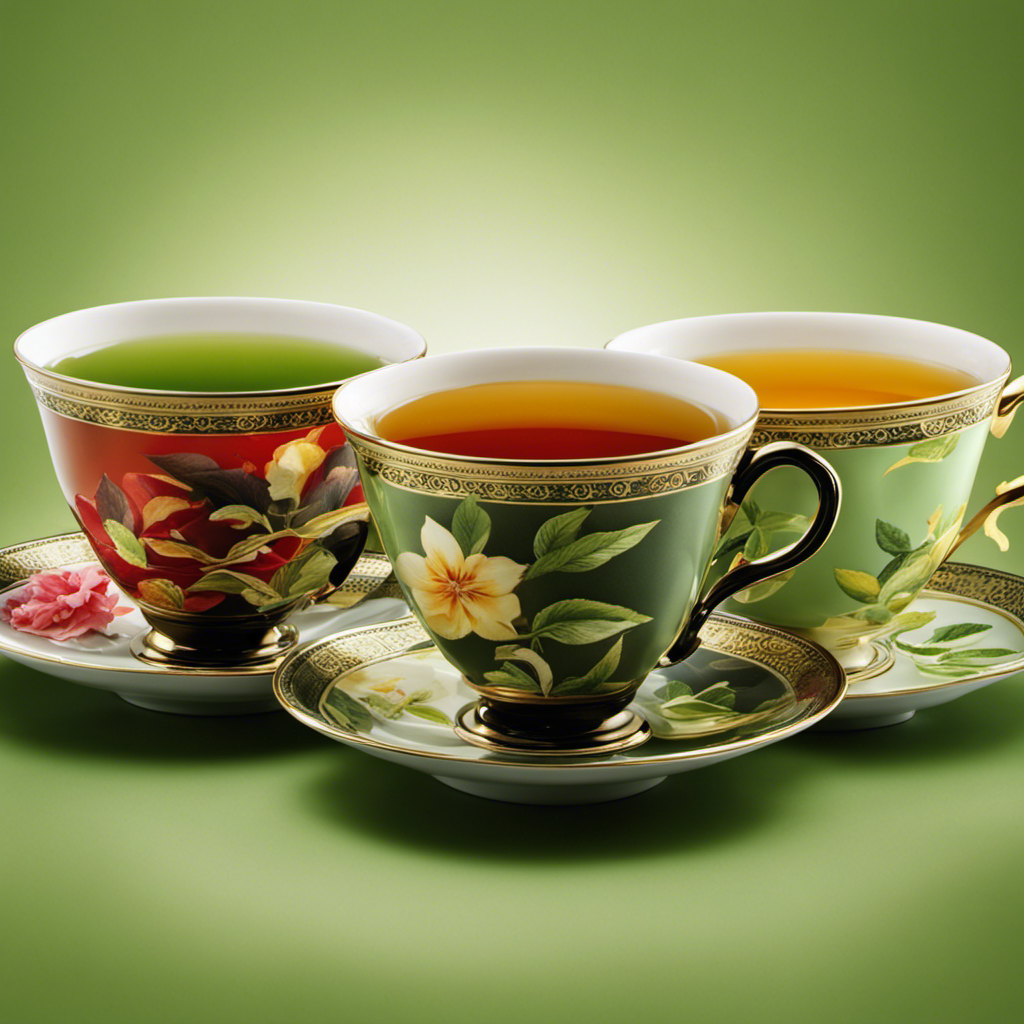 An image showcasing three distinct teacups, each filled with vibrant, aromatic tea