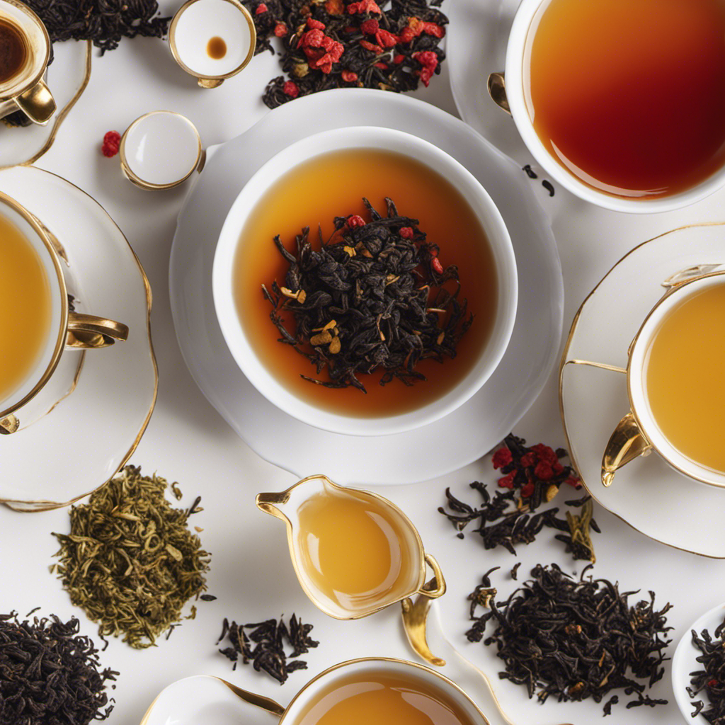 An image showcasing two cups of tea side by side - one filled with rich, dark black tea, and the other with a golden-hued oolong tea