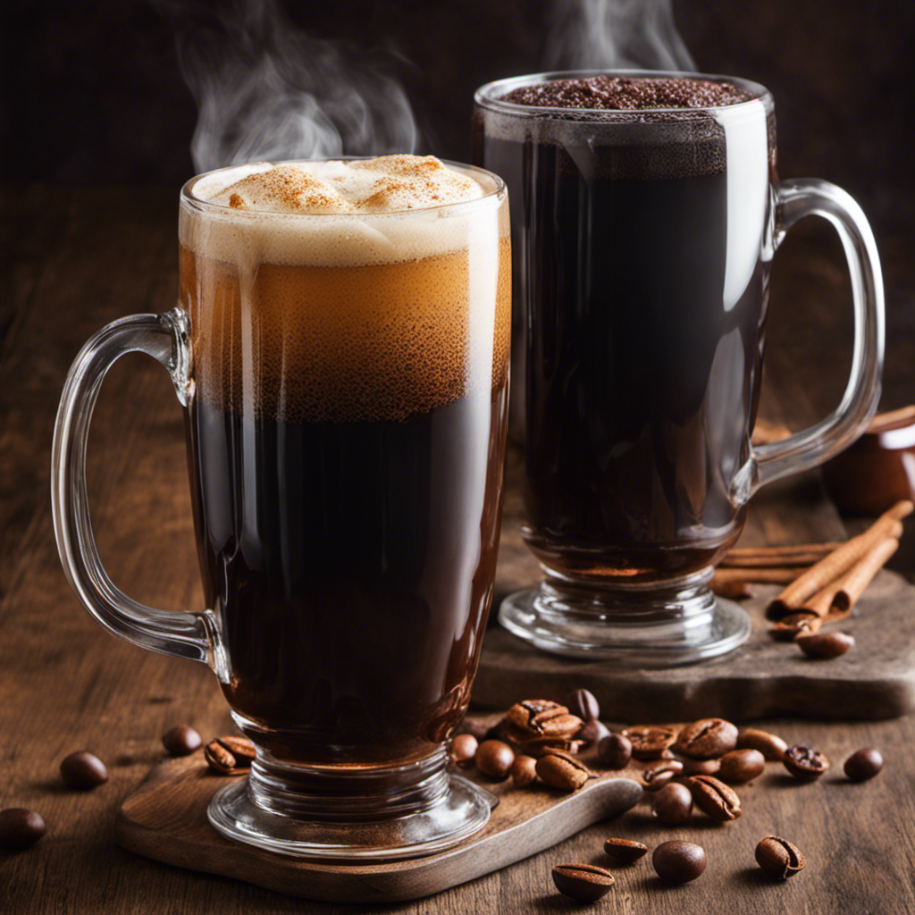 An image showcasing two steaming mugs of rich, dark beverages side by side