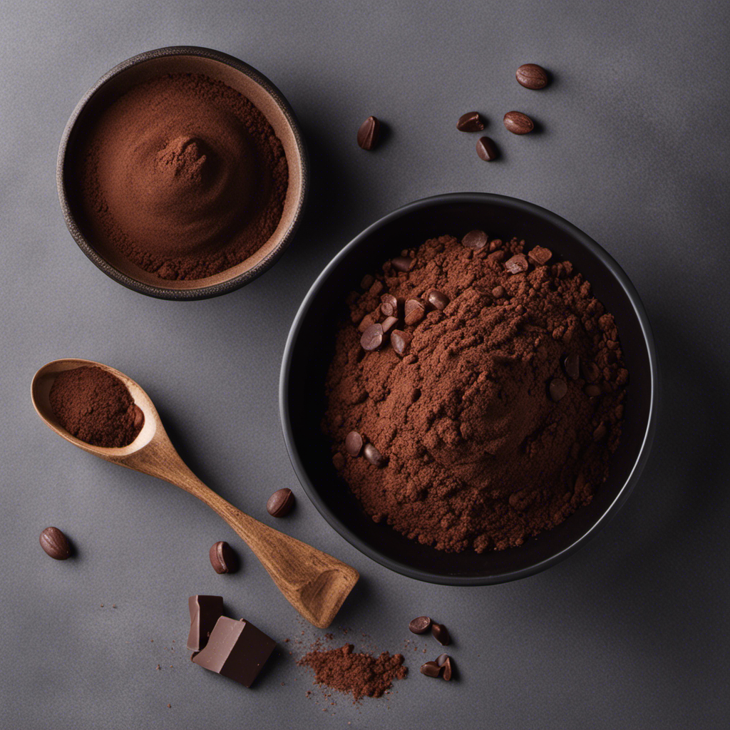 An image showcasing two bowls side by side: one filled with rich, dark raw cacao powder displaying its natural texture, and the other containing Hershey's Special Dark, smooth and glossy, emphasizing the stark contrast between the two