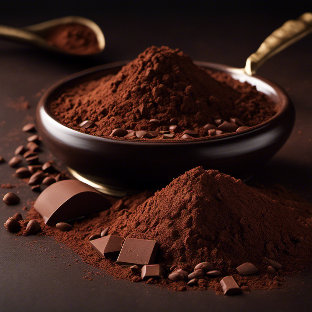 An image showcasing two distinct piles of chocolate powder: one rich and dark, with a gritty texture, representing raw cocoa; the other lighter and smoother, resembling fine powder, symbolizing cacao