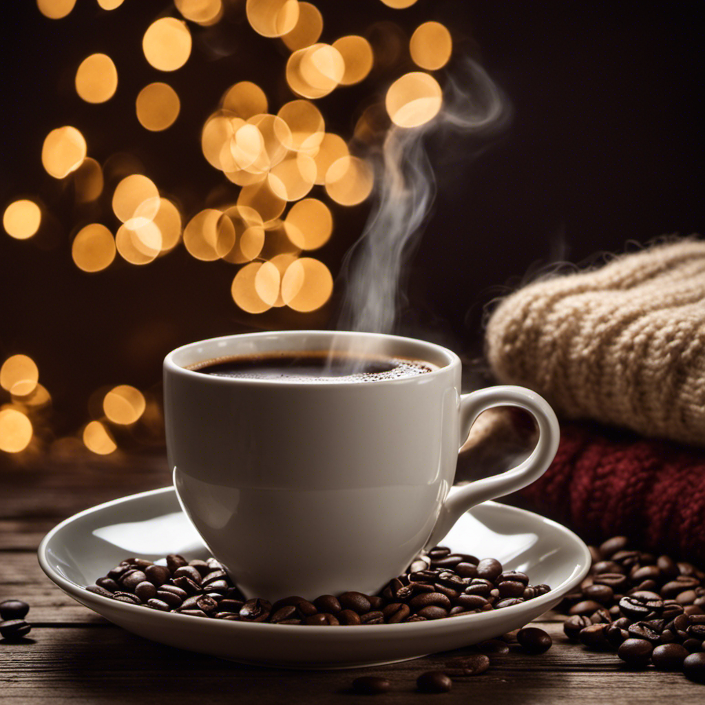 An image showcasing a vintage-inspired coffee cup filled with a steaming cup of Postum, a rich and dark beverage
