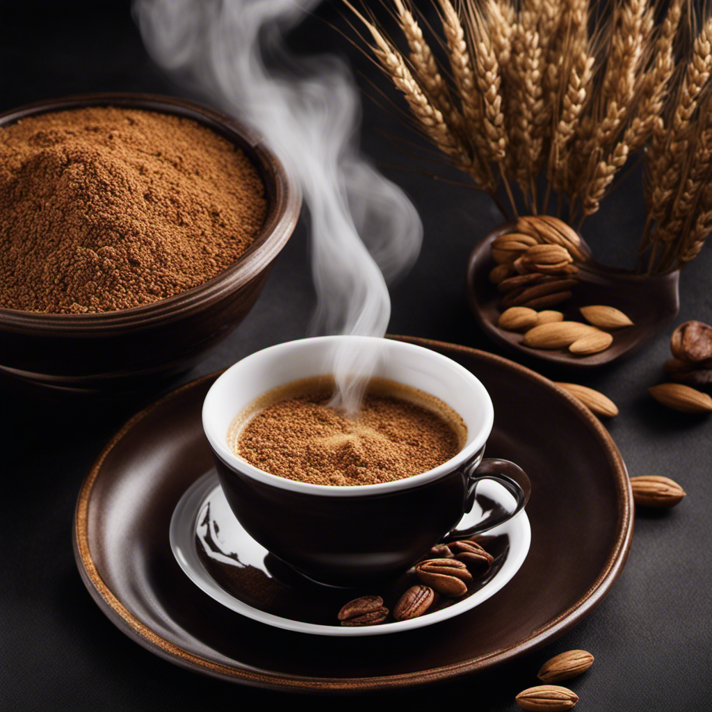 An image showcasing a steaming cup of Postum, revealing its rich, dark hue