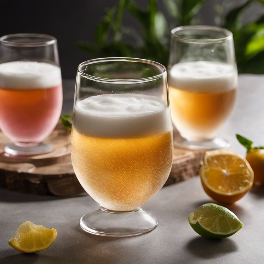 An image showcasing a glass filled with effervescent kombucha tea, capturing the mesmerizing foam that gently rises to the top