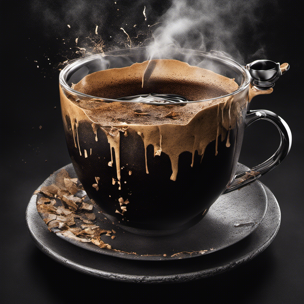 An image depicting a steaming cup of coffee with a cracked and crumbling surface, revealing a hidden dark void within