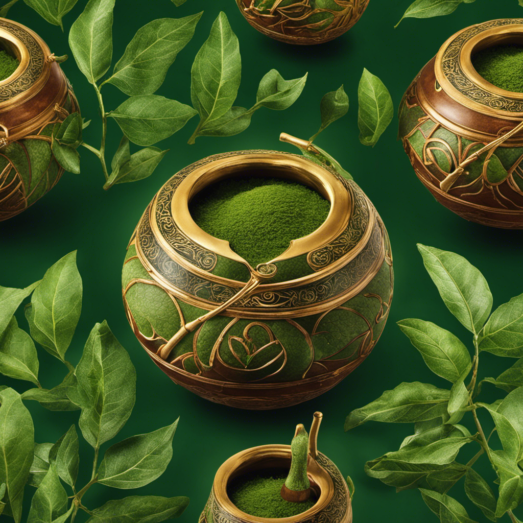 An image that showcases the vibrant green leaves of the yerba mate plant, delicately arranged in a traditional gourd, while wisps of steam rise from the infused brew, alluding to the stimulating compounds hidden within