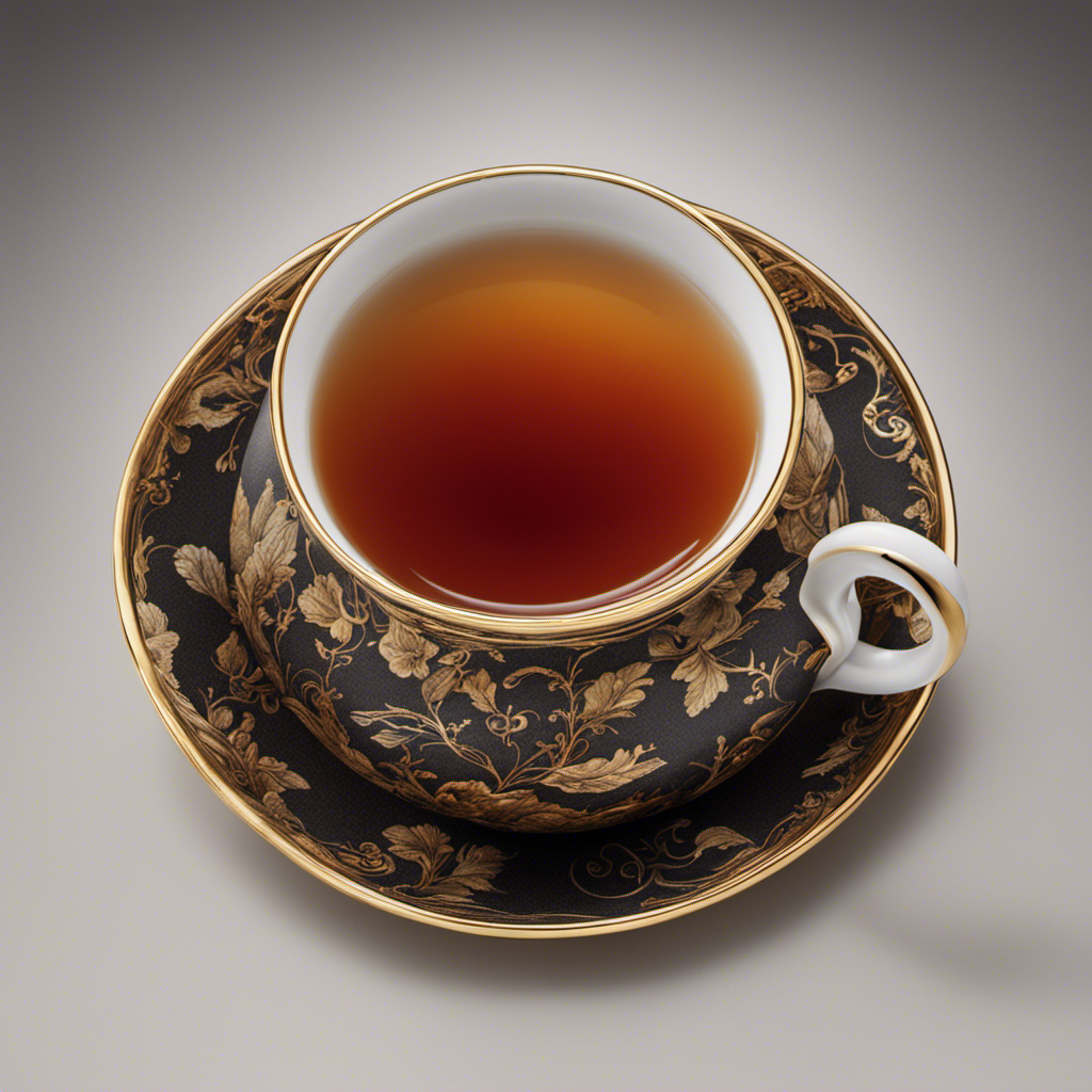 An image that captures the delicate essence of Oolong tea: a steaming teacup adorned with curled, semi-oxidized tea leaves, unfurling their rich hues of deep amber and warm mahogany, exuding a mesmerizing aroma that dances through the air