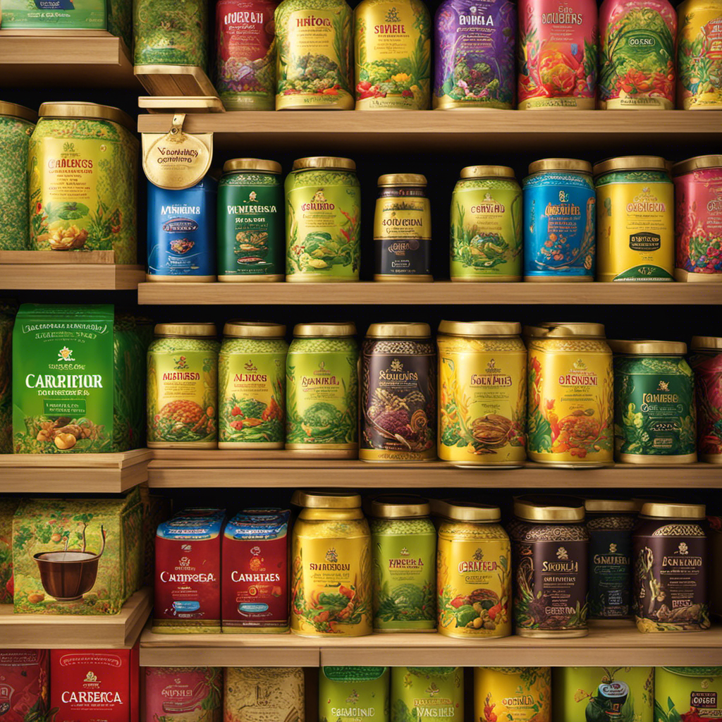 An image showcasing a vibrant display of Yerba Mate Carrefour Argentina, with various brands and flavors neatly arranged on shelves, inviting readers to explore the rich and diverse world of this traditional South American beverage
