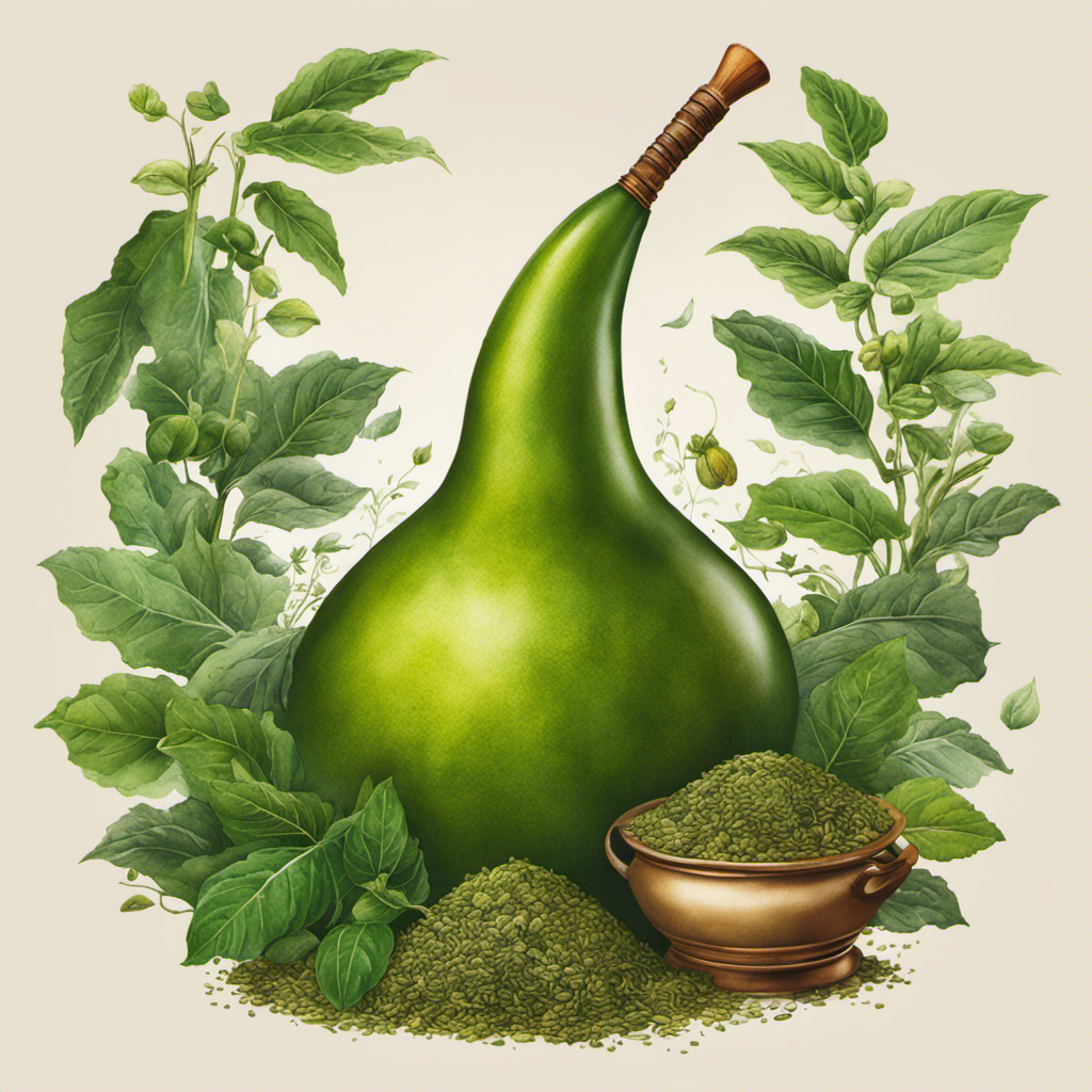 An image showcasing a vibrant, green gourd filled with traditional yerba mate leaves, surrounded by steam rising from a hot infusion, evoking the invigorating and healing properties of this South American herbal remedy