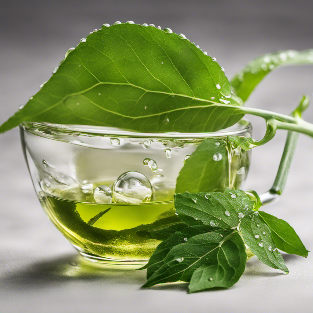 An image showcasing a vibrant green, hand-picked Yerba Mate leaf surrounded by delicate droplets of water