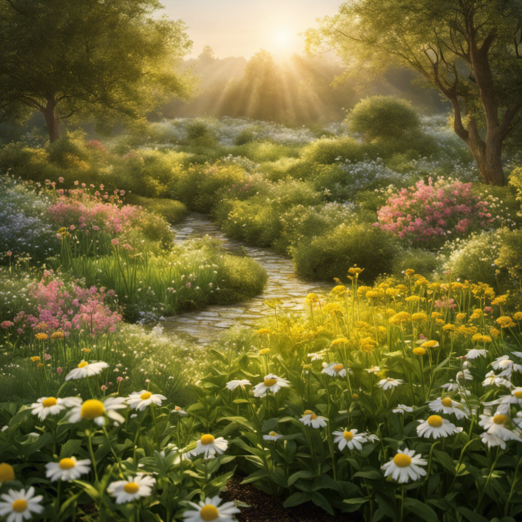 An image showcasing a serene, sunlit herbal garden