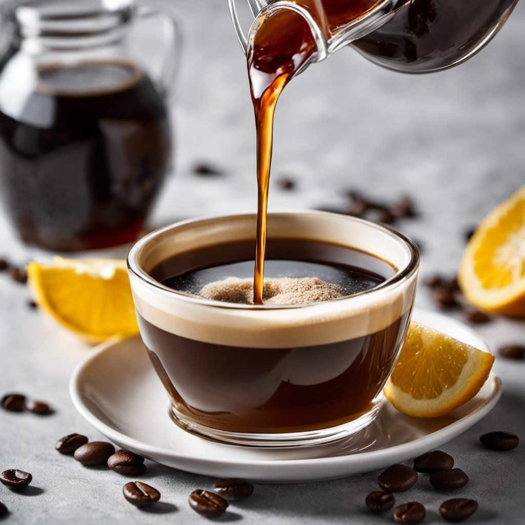 An image depicting a close-up shot of a glass bottle filled with sugar-free coffee syrup