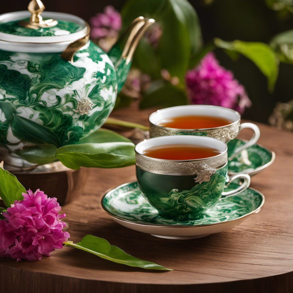 An image showcasing a gracefully unfurling Milk Oolong tea leaf, with vibrant emerald hues and silver-white tips, exuding a delicate milky aroma