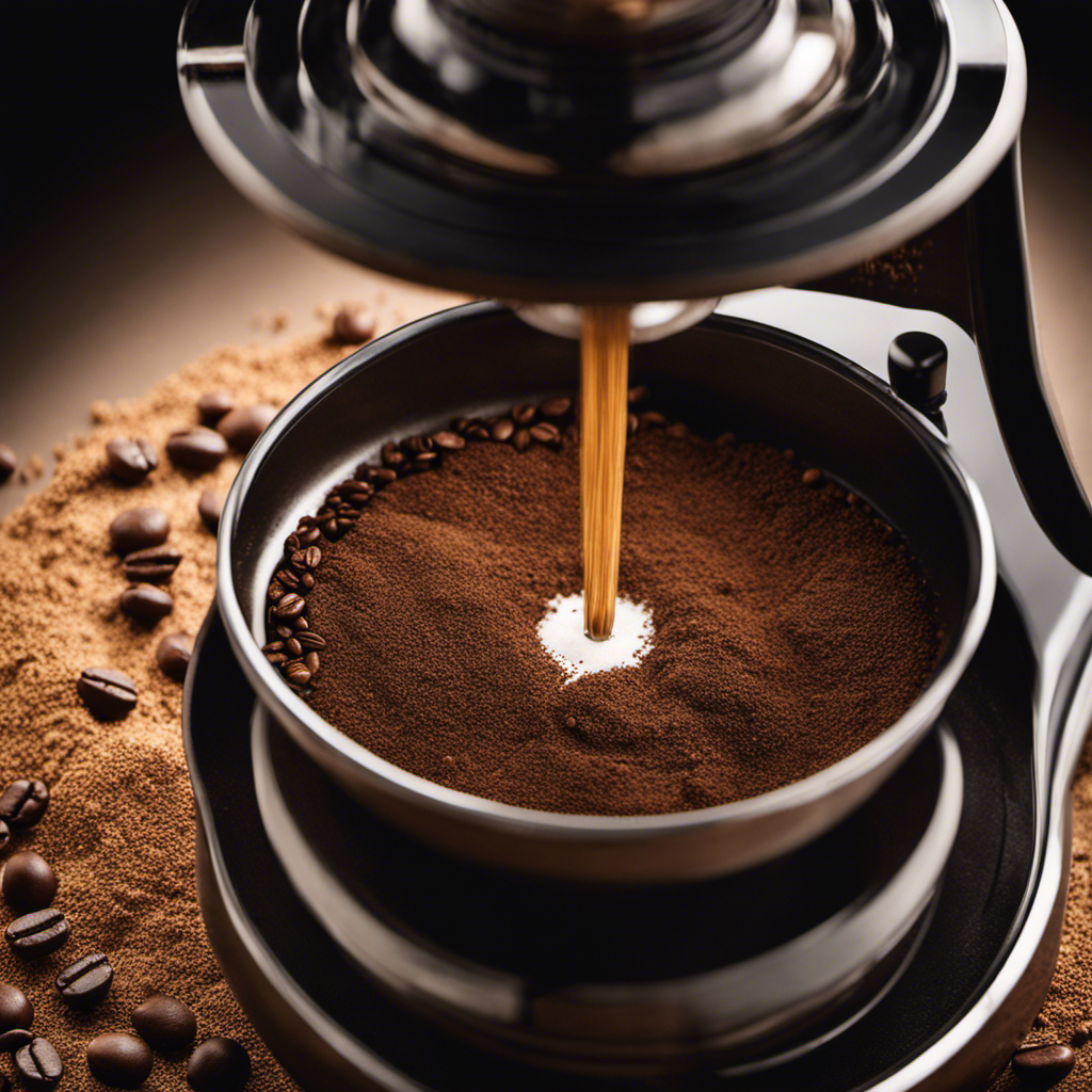 An image of a hand turning a coffee grinder's dial, adjusting it to a medium-fine setting