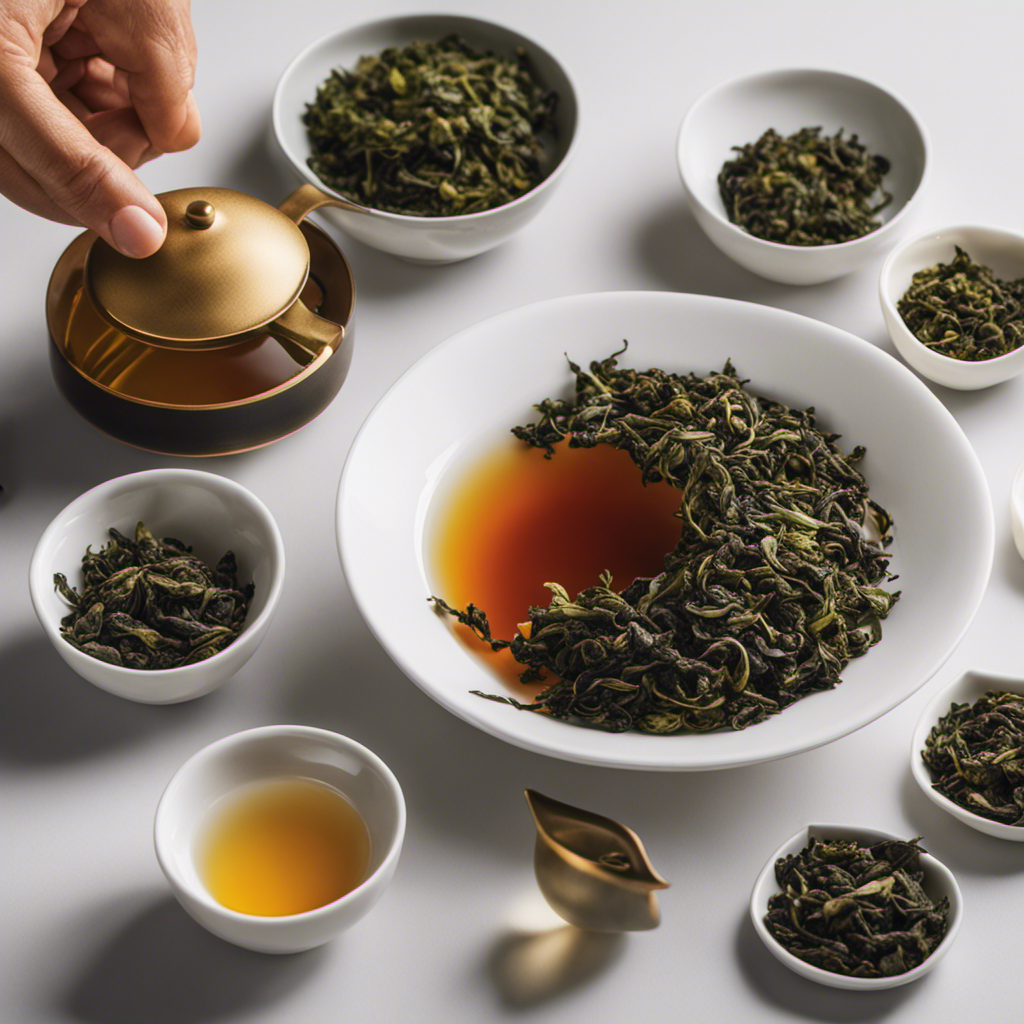 An image showcasing the intricate process of hand-rolling Oolong tea leaves, revealing the leaves' unique semi-fermentation