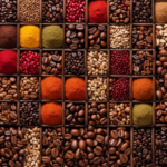 An image showcasing a collage of coffee beans from diverse countries like Colombia, Ethiopia, Brazil, and Costa Rica, each displaying their unique colors, sizes, and aromas, symbolizing the global diversity and excellence in coffee production