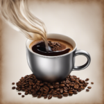 An image featuring a close-up of a steaming cup filled with a rich, dark liquid resembling coffee